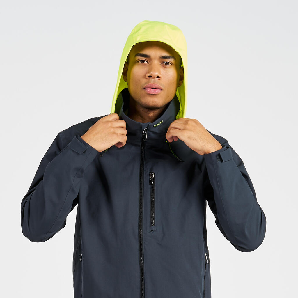 Men's sailing waterproof windproof jacket SAILING 300 Dark grey Yellow hood